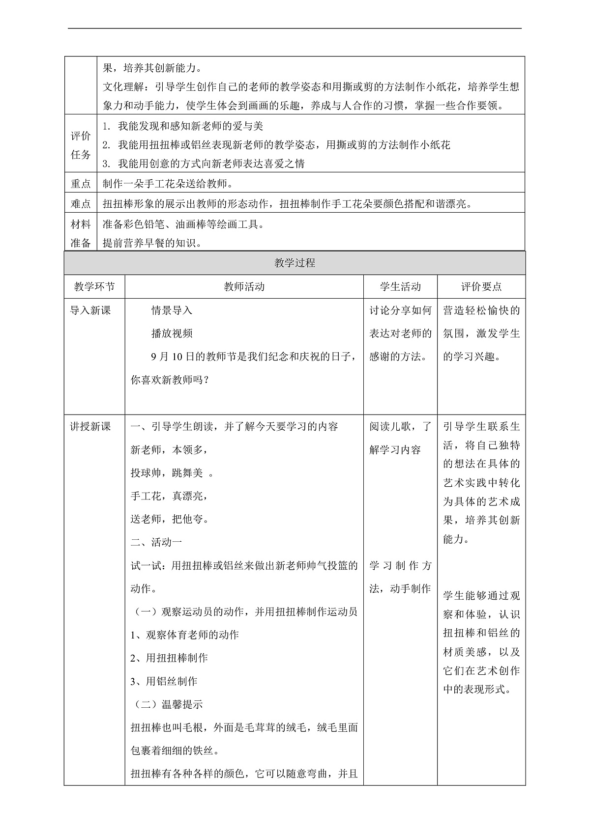 岭南美版一上 5 喜欢新老师 教学设计第2页