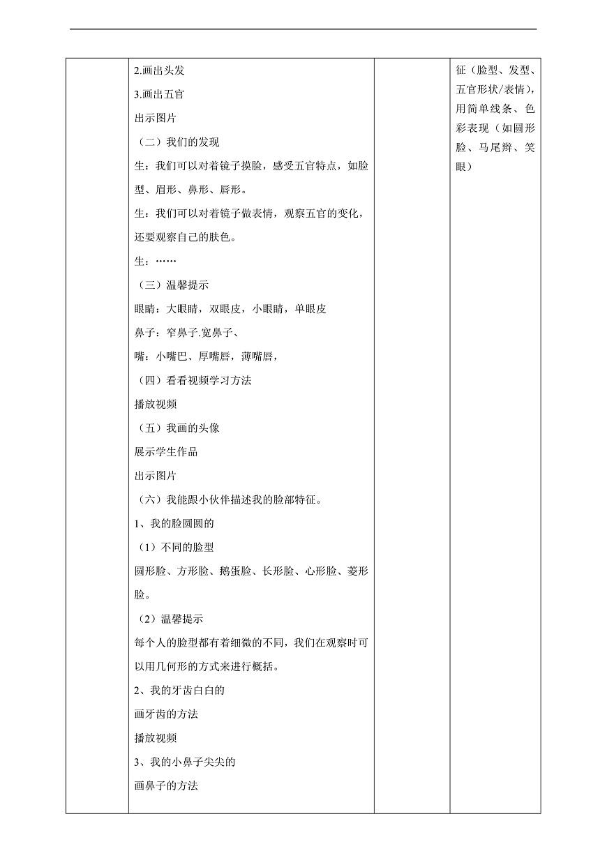 岭南美版一上   8 独特的自己  教学设计第3页