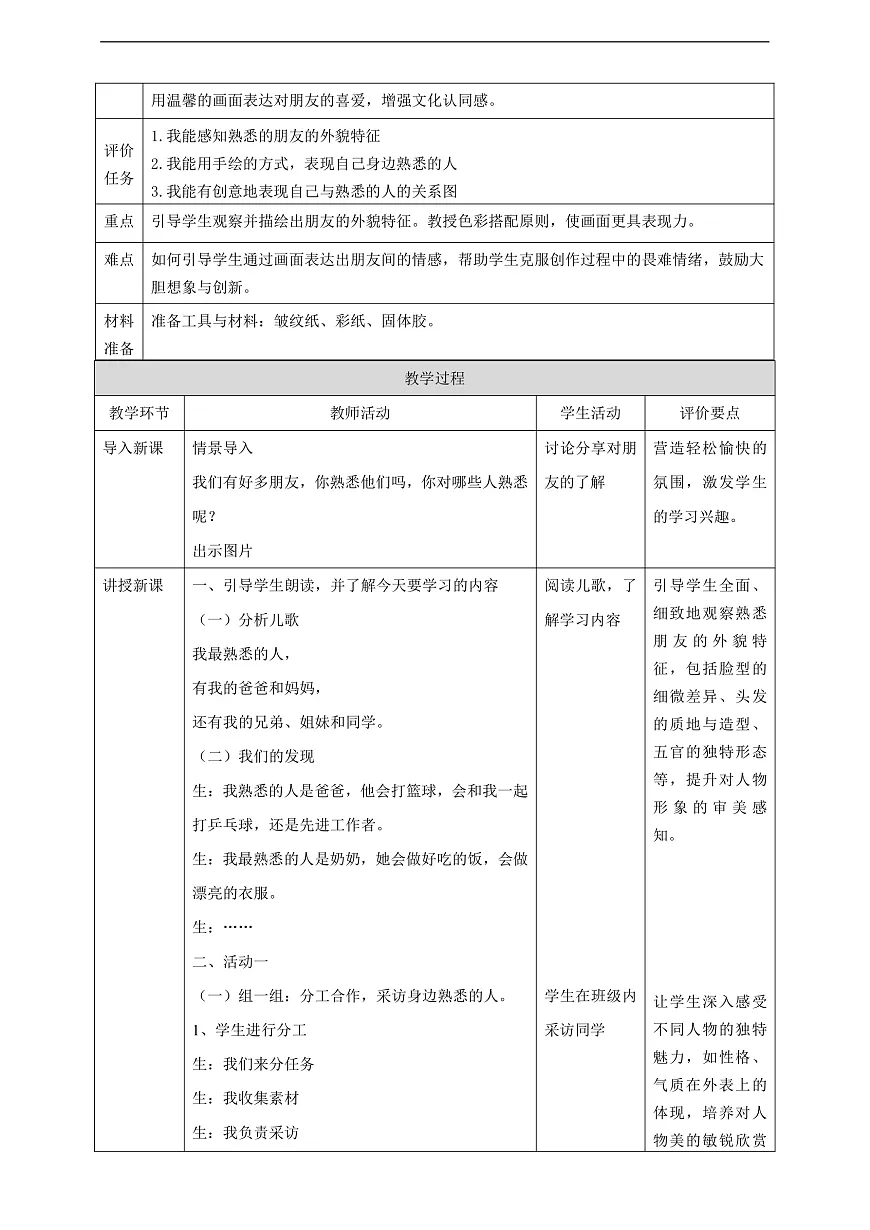 岭南美版一上 11 熟悉的朋友 教学设计第2页