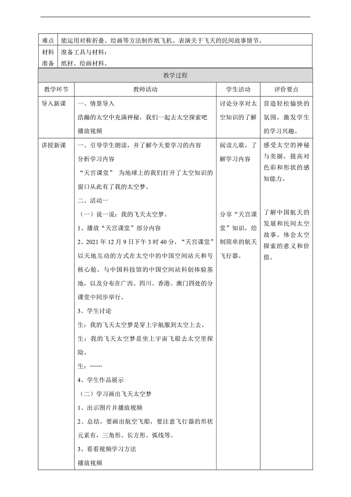 岭南美版一上  16 我的太空梦  教学设计第2页