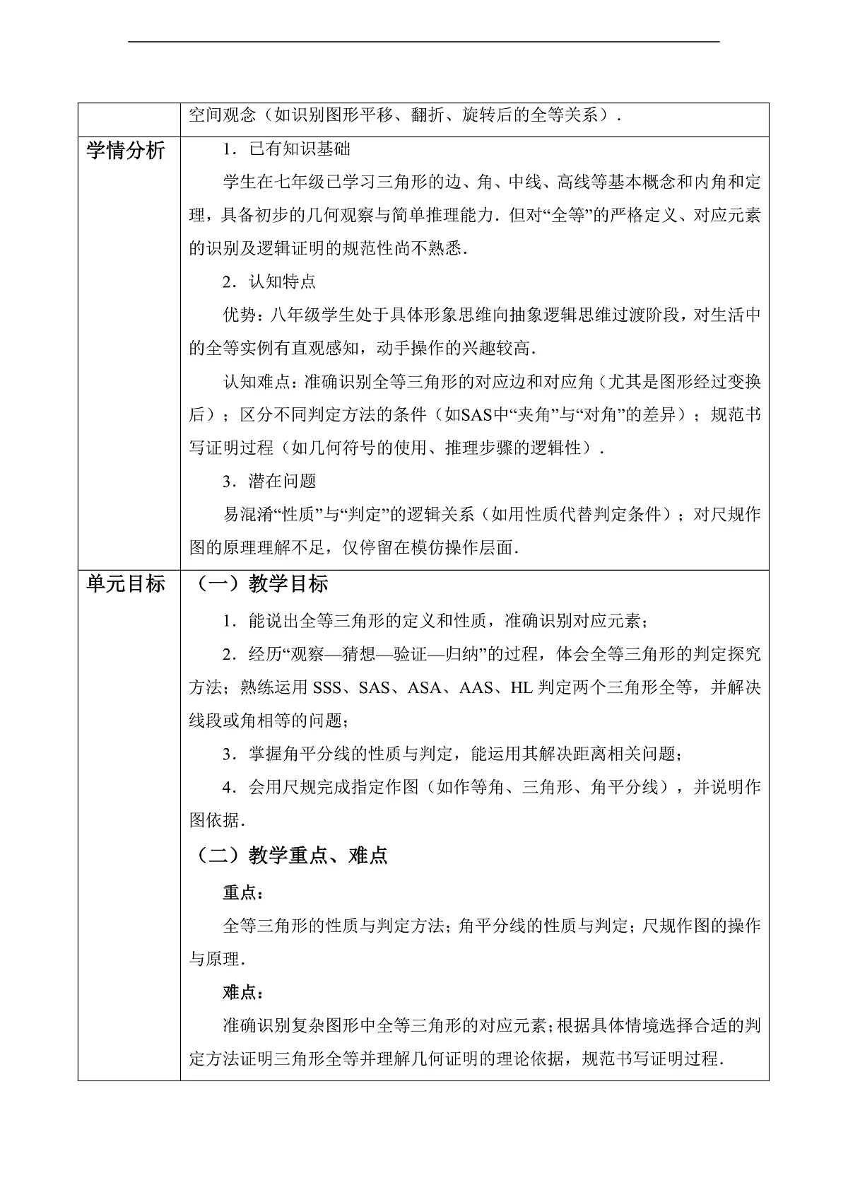 全等三角形 大单元教学设计第2页