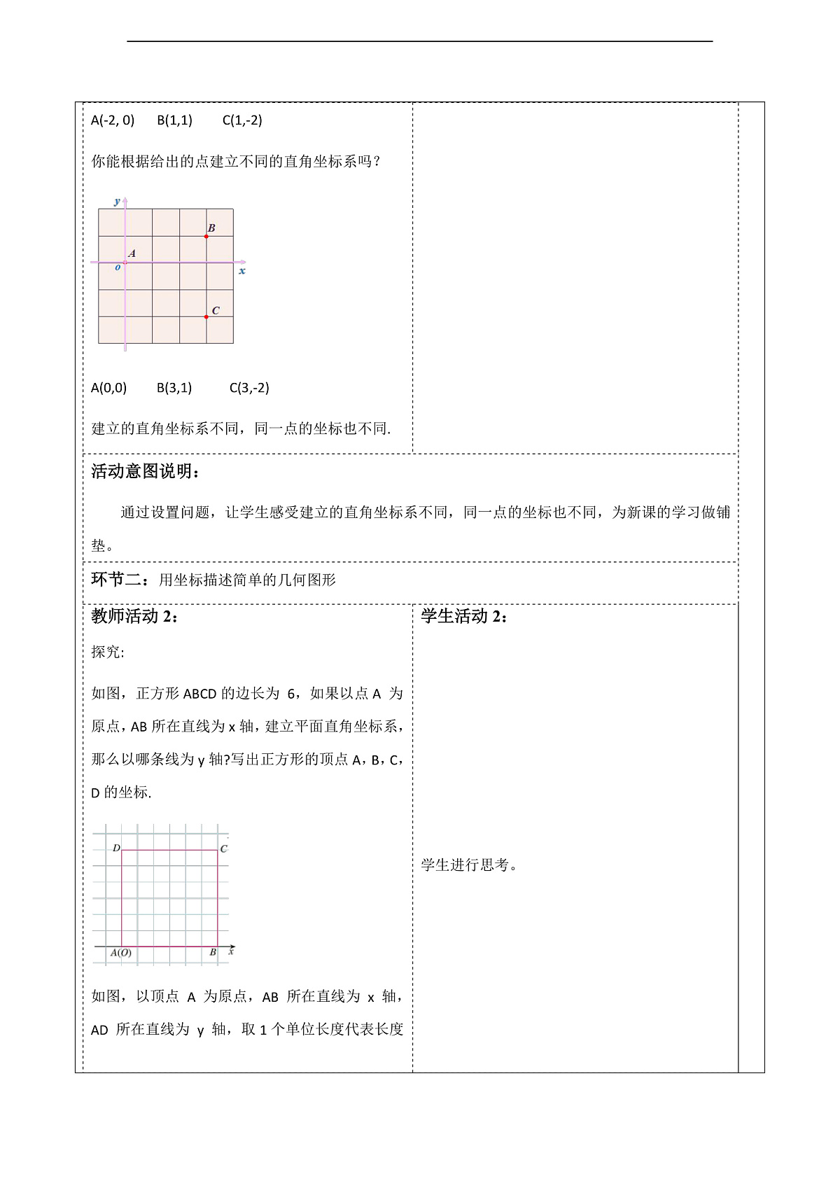 9.1.2用坐标描述简单几何图形 教案第2页