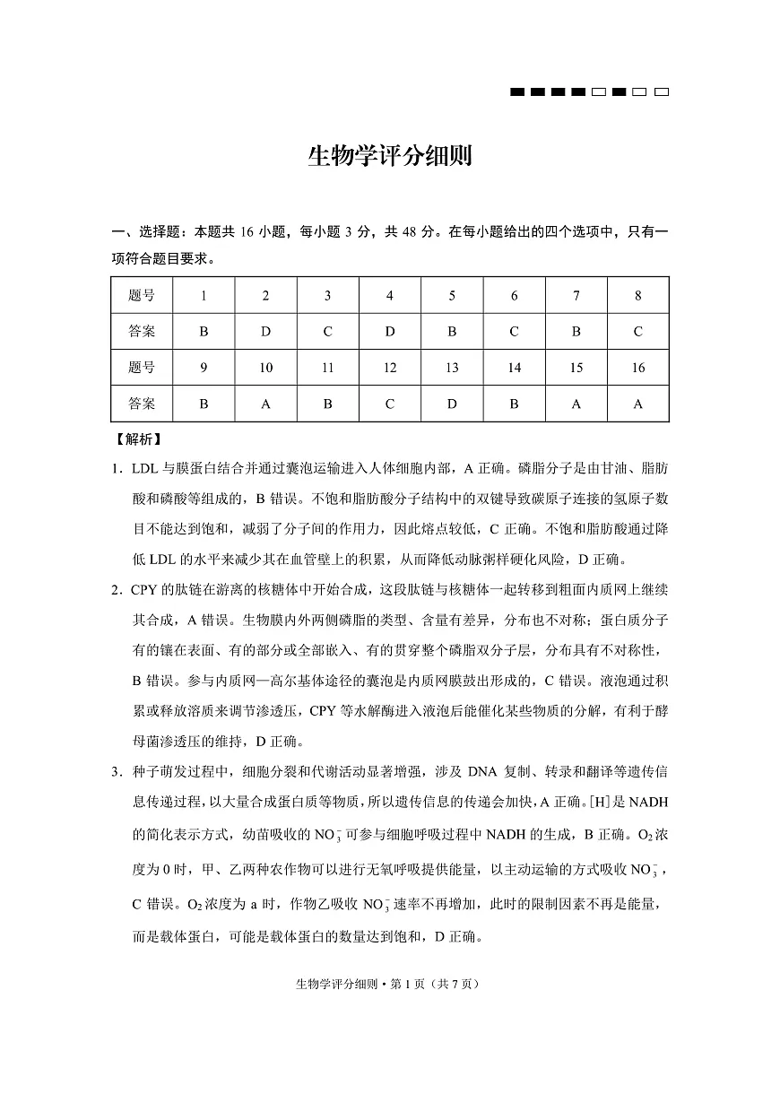 贵阳市第一中学2026届高考适应性月考卷（一）生物答案第1页