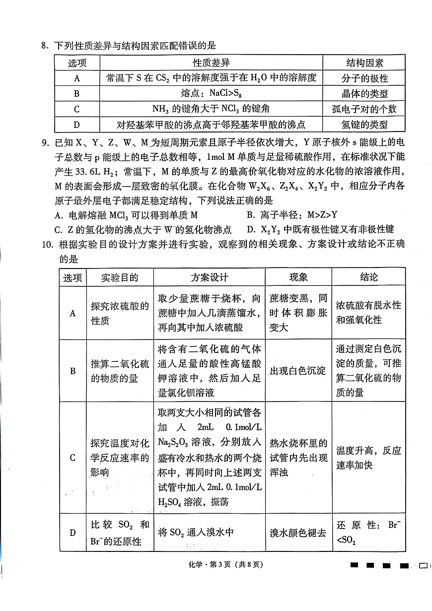 贵阳市第一中学2026届高考适应性月考卷（一）化学第3页
