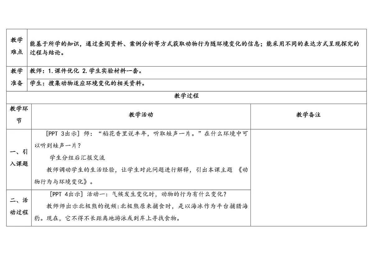 7.《动物行为与环境变化》 教学设计第2页