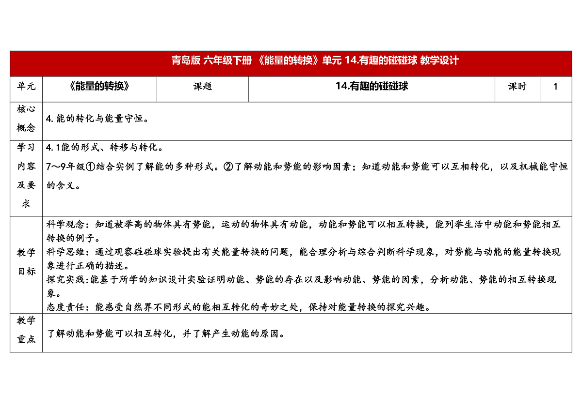14.《有趣的碰碰球》 教学设计第1页