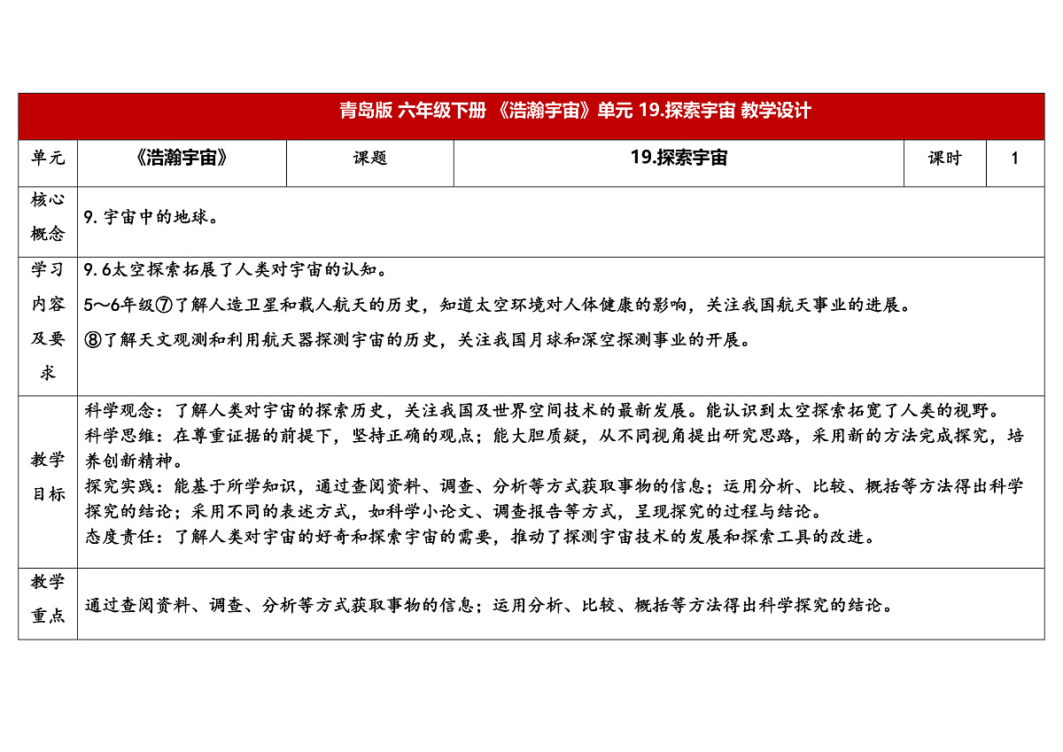 19.《探索宇宙》教学设计第1页