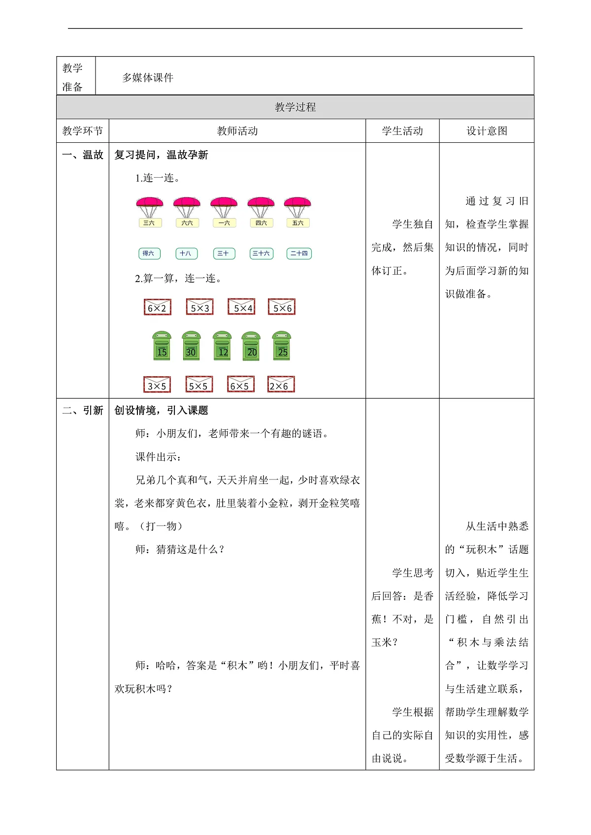 苏教版二上1.6《2、3、4的乘法口诀》（教案）第2页