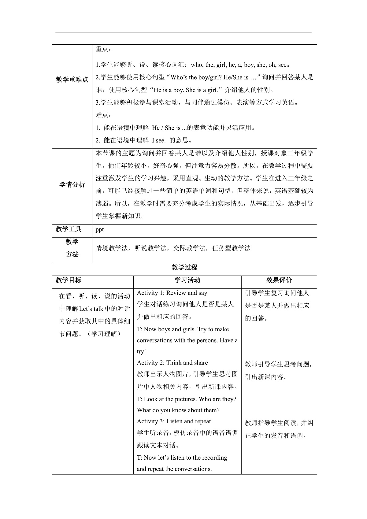 Unit 2 Are you Wu Chen Lesson 3 Part B Let’s talk 教学设计第2页