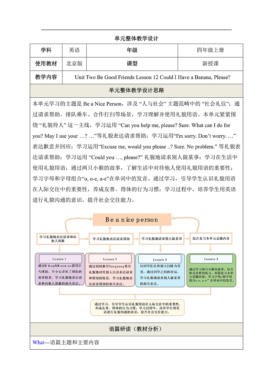 Unit 3 Be a nice person Lesson12  教学设计第1页