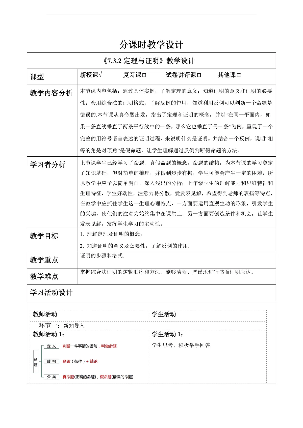 7.3.2定理与证明 教案第1页