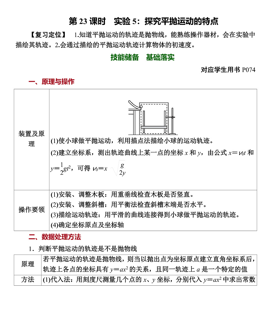 第23课时　实验5：探究平抛运动的特点第1页
