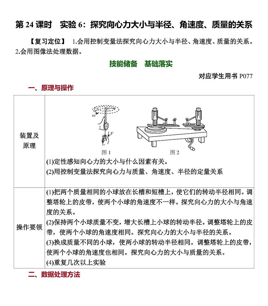 第24课时　实验6：探究向心力大小与半径、角速度、质量的关系第1页
