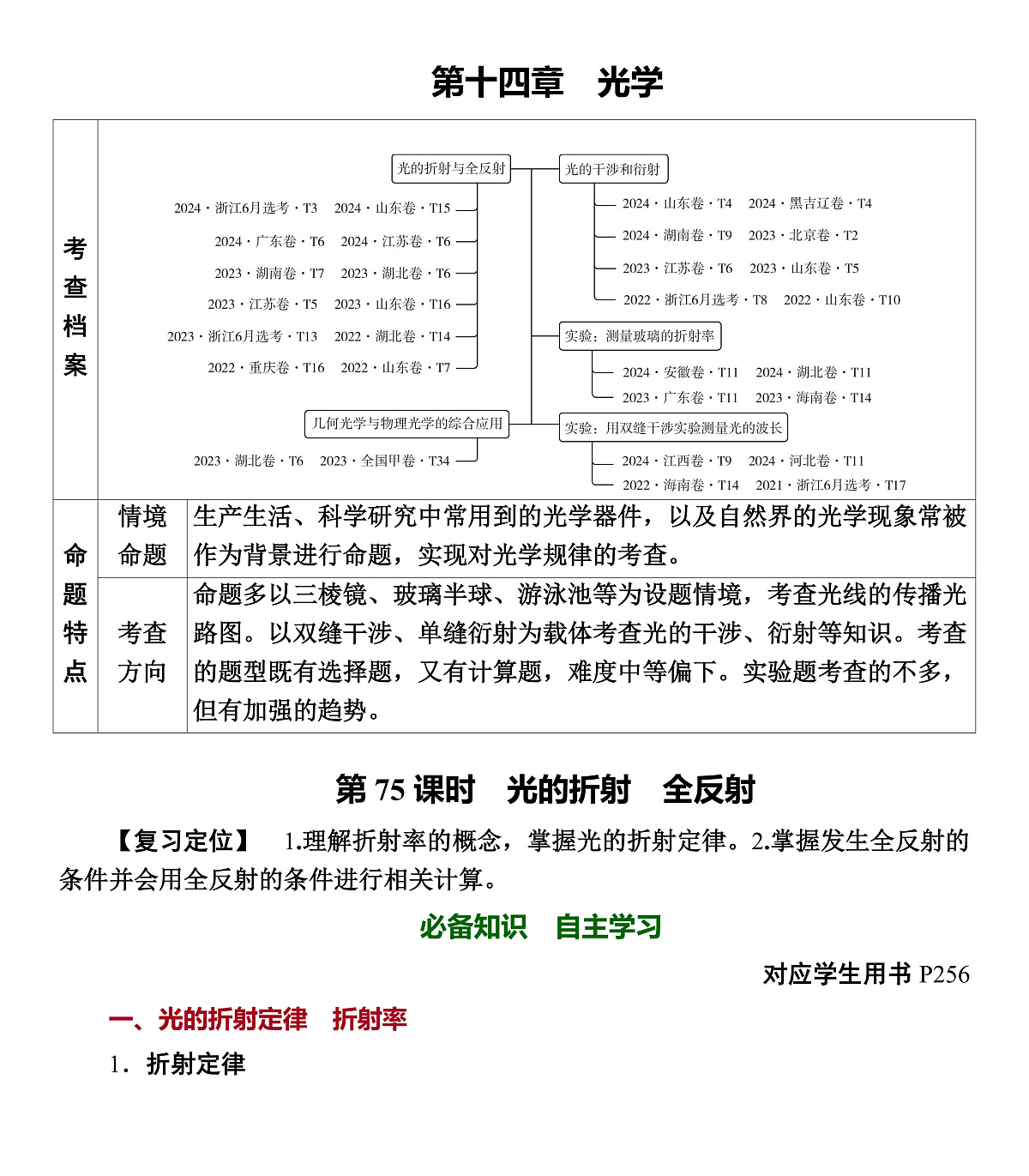 第75课时　光的折射　全反射第1页