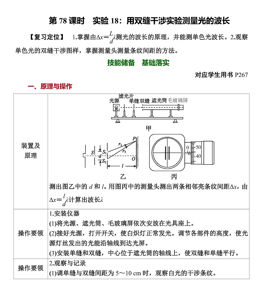 第78课时　实验18：用双缝干涉实验测量光的波长第1页