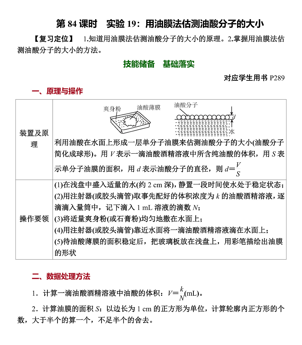 第84课时　实验19：用油膜法估测油酸分子的大小第1页
