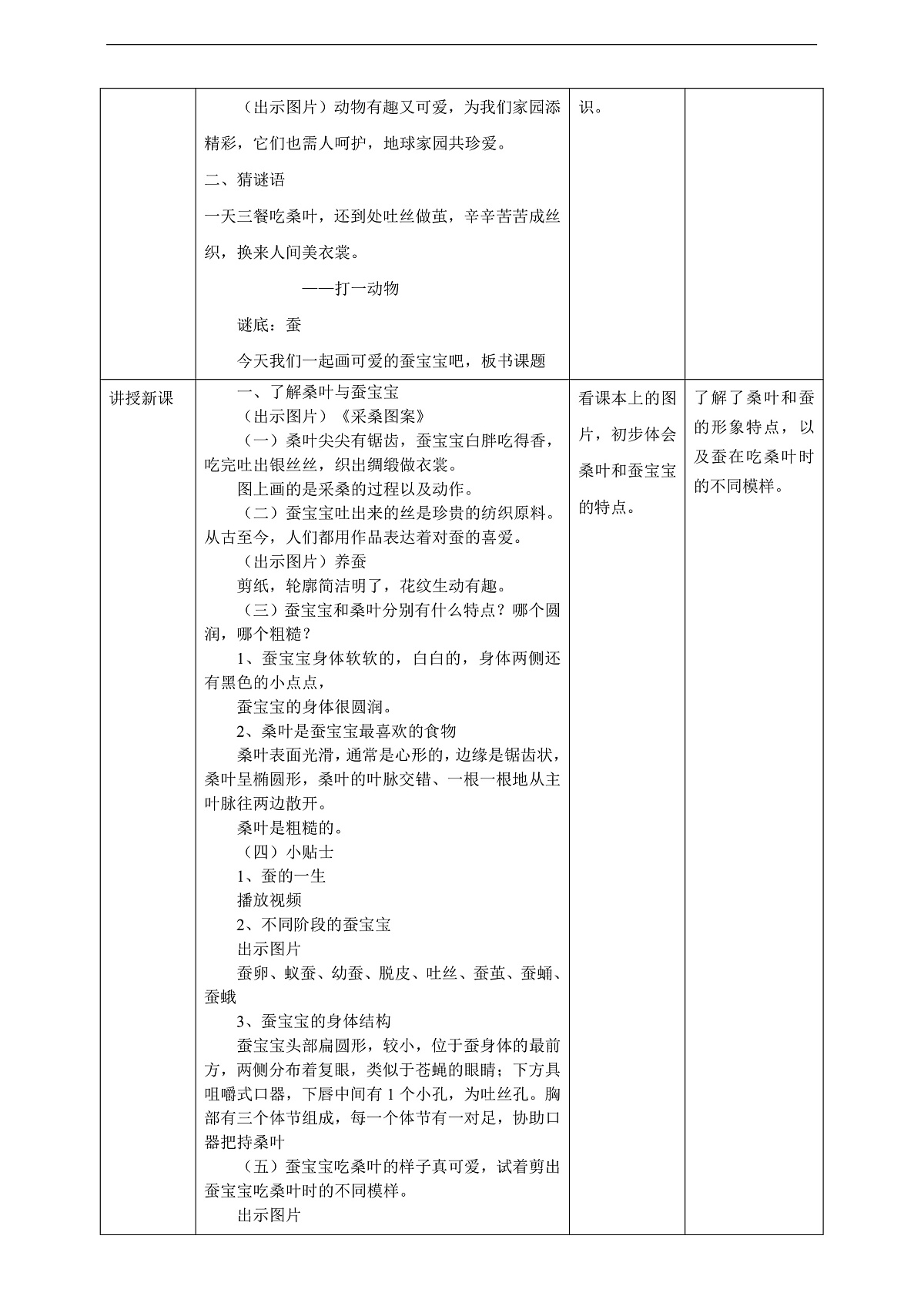 【湘版】美术 一年级上册 第四单元 1 桑叶和蚕宝宝 课时教案第2页