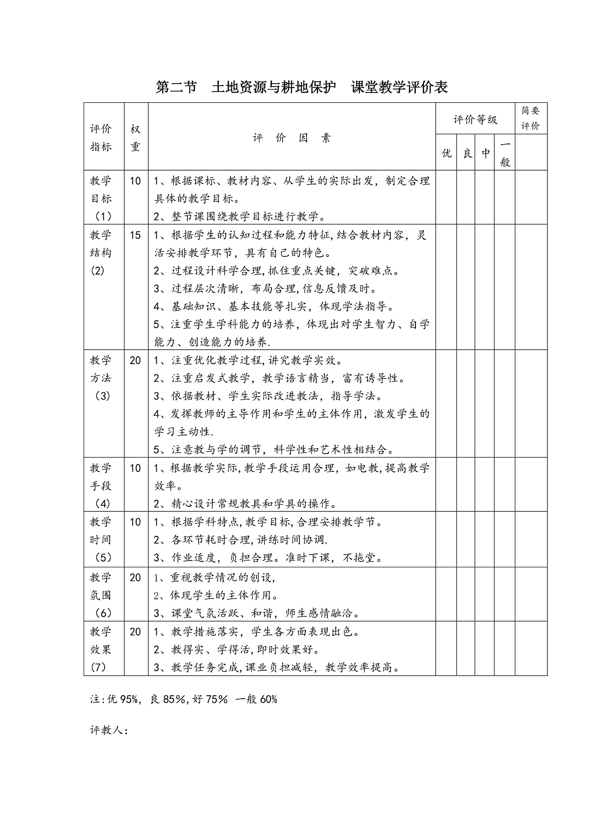 【大单元教学】第二节  土地资源与耕地保护   评价表—新教材粤教版八上第三单元第1页