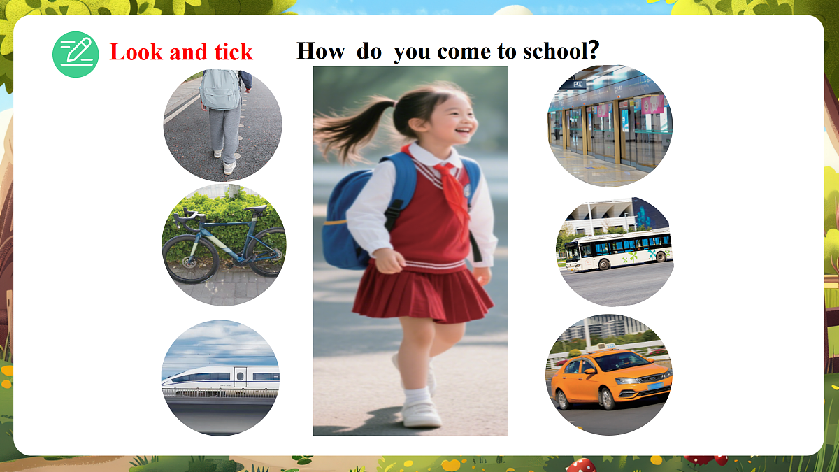 陕旅版四上英语Unit 3 I come to school on foot. Lesson 1Part A Let's talk 课件第5页