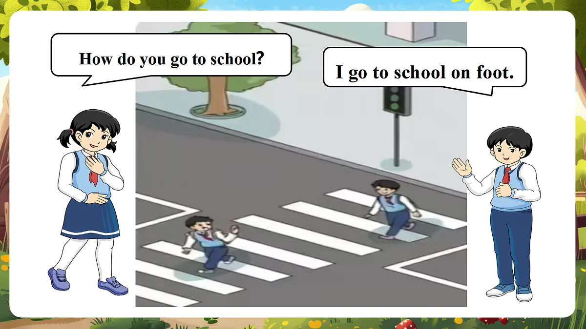 陕旅版四上英语Unit 3 I come to school on foot. Lesson 2 Part A Let's learn课件第7页