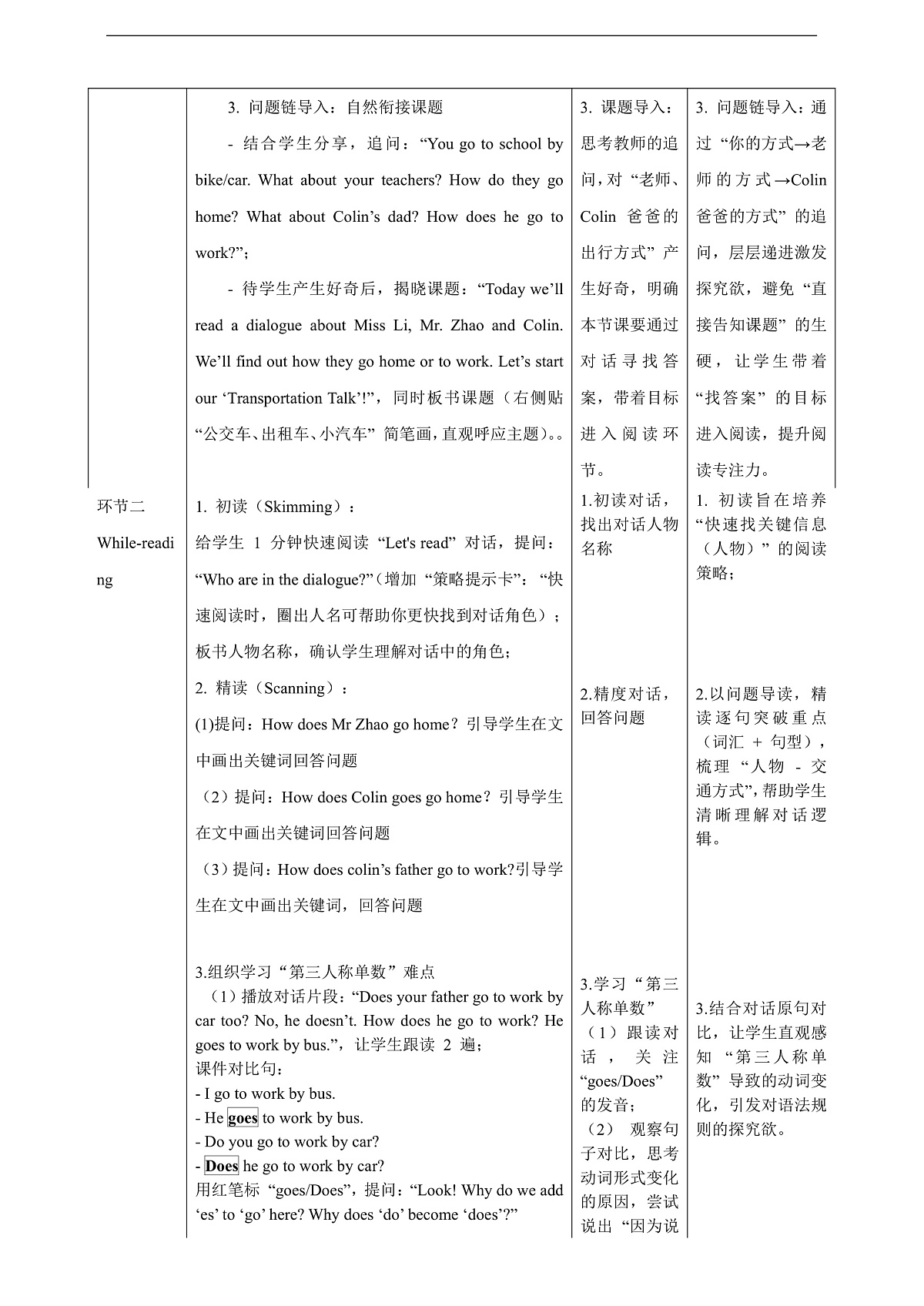 Unit 3 I come to school on foot. Lesson 3 Part B Let's read 教学设计第3页