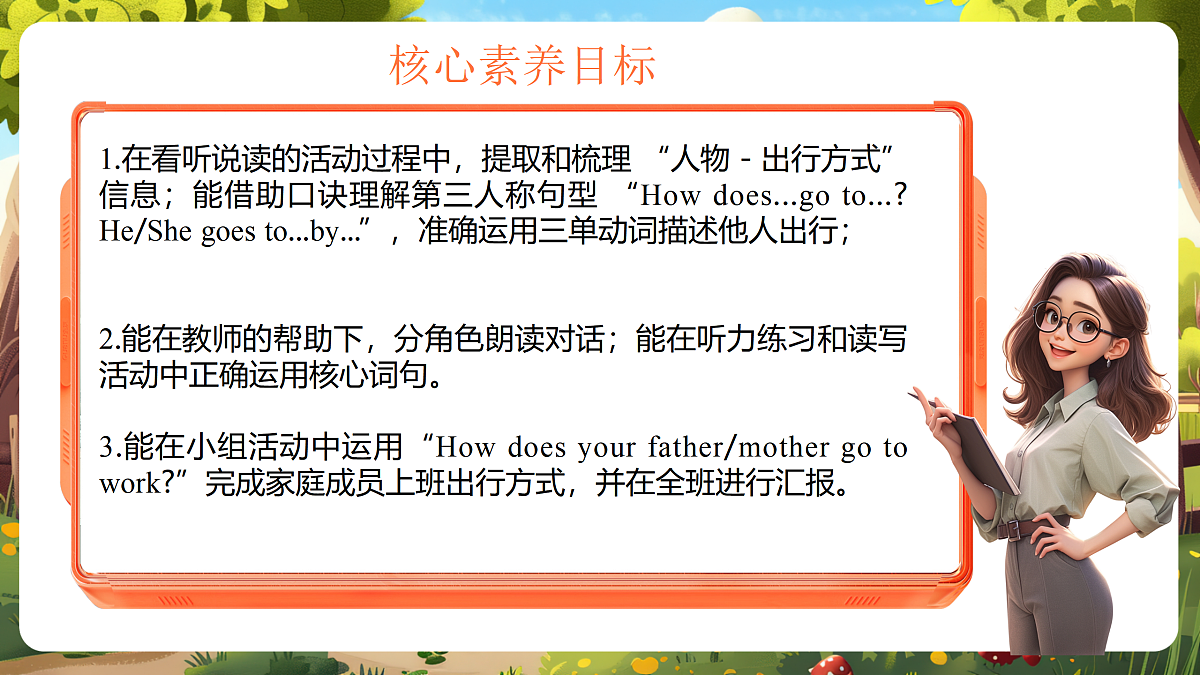 陕旅版四上英语Unit 3 I come to school on foot.  Lesson 3 Part B Let's read课件第2页