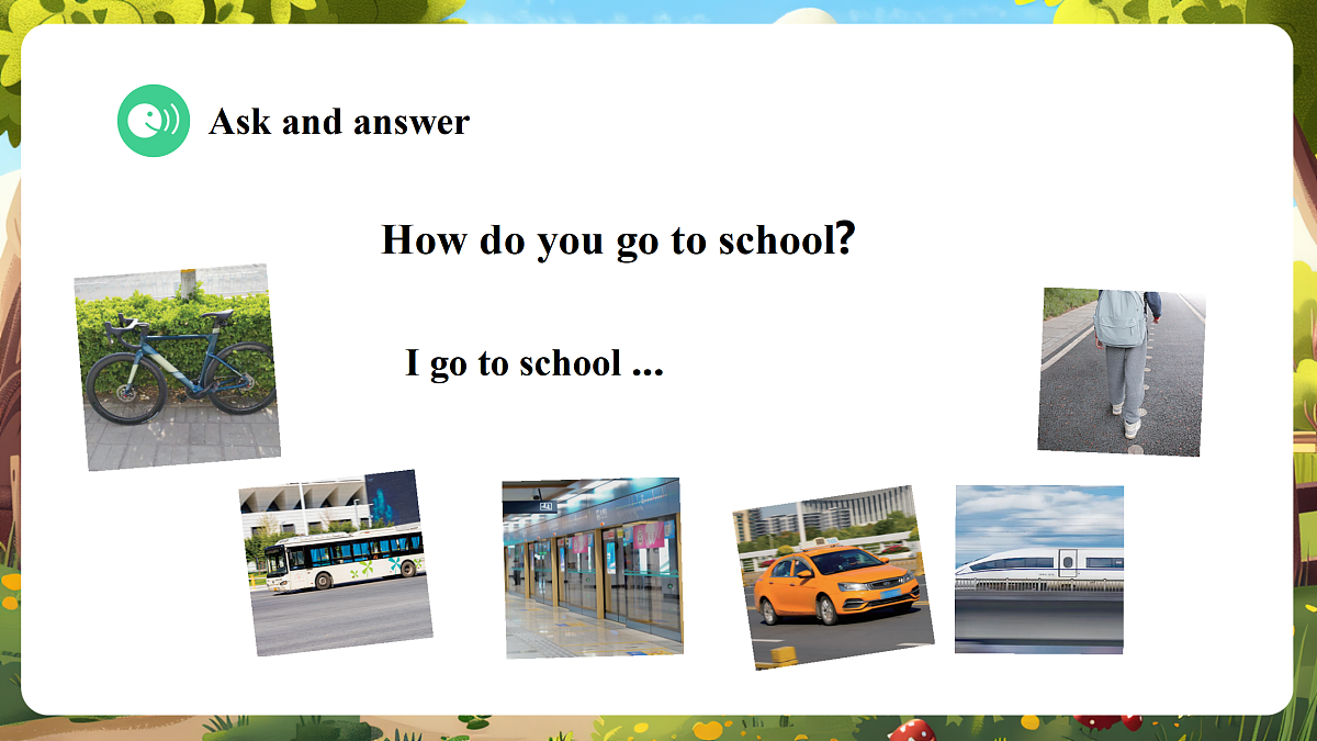 陕旅版四上英语Unit 3 I come to school on foot.  Lesson 3 Part B Let's read课件第5页