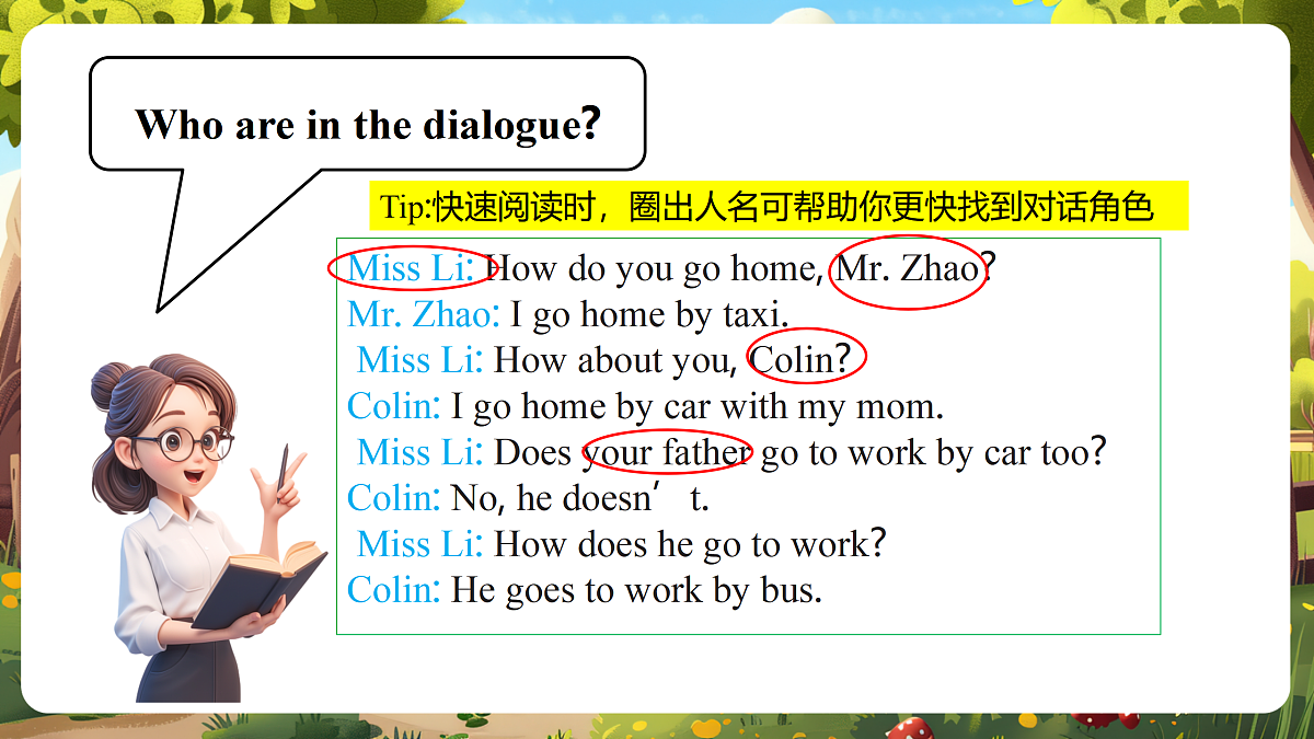 陕旅版四上英语Unit 3 I come to school on foot.  Lesson 3 Part B Let's read课件第7页