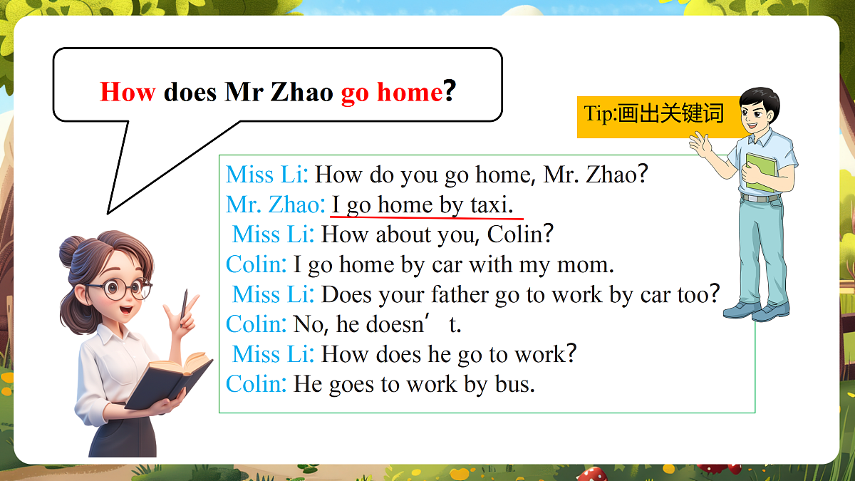 陕旅版四上英语Unit 3 I come to school on foot.  Lesson 3 Part B Let's read课件第8页