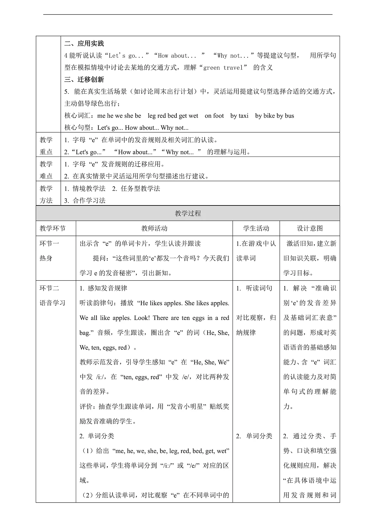 Unit 3 I come to school on foot. Lesson 4 Let's spell & Fun time 教学设计第2页