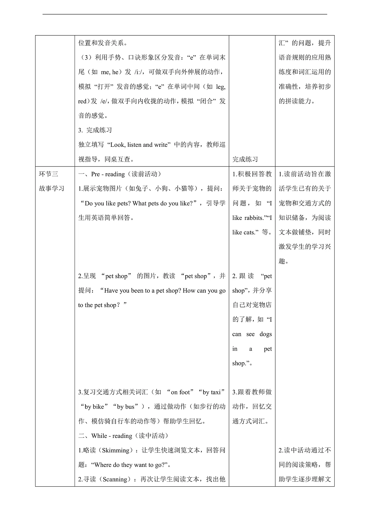 Unit 3 I come to school on foot. Lesson 4 Let's spell & Fun time 教学设计第3页