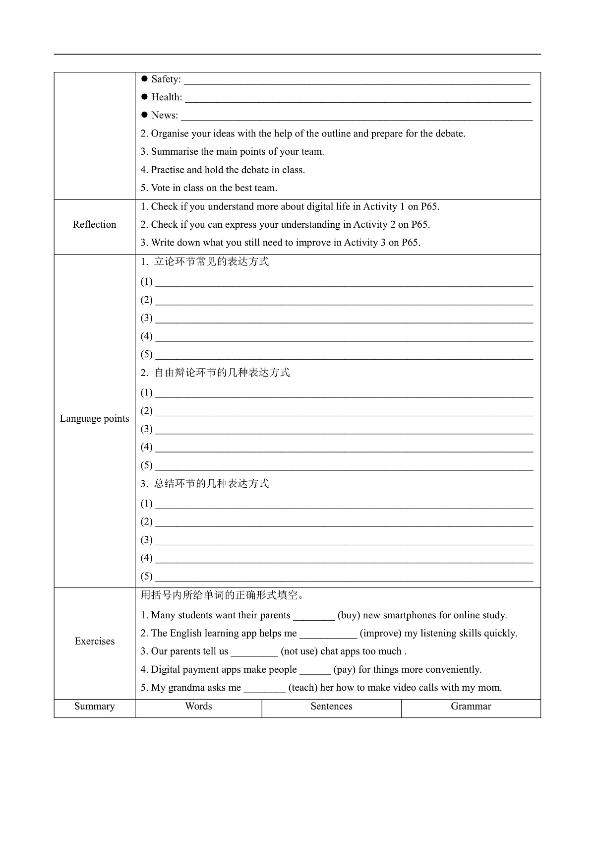 Unit 4 课时6 Presenting ideas & Reflection（导学案）第2页