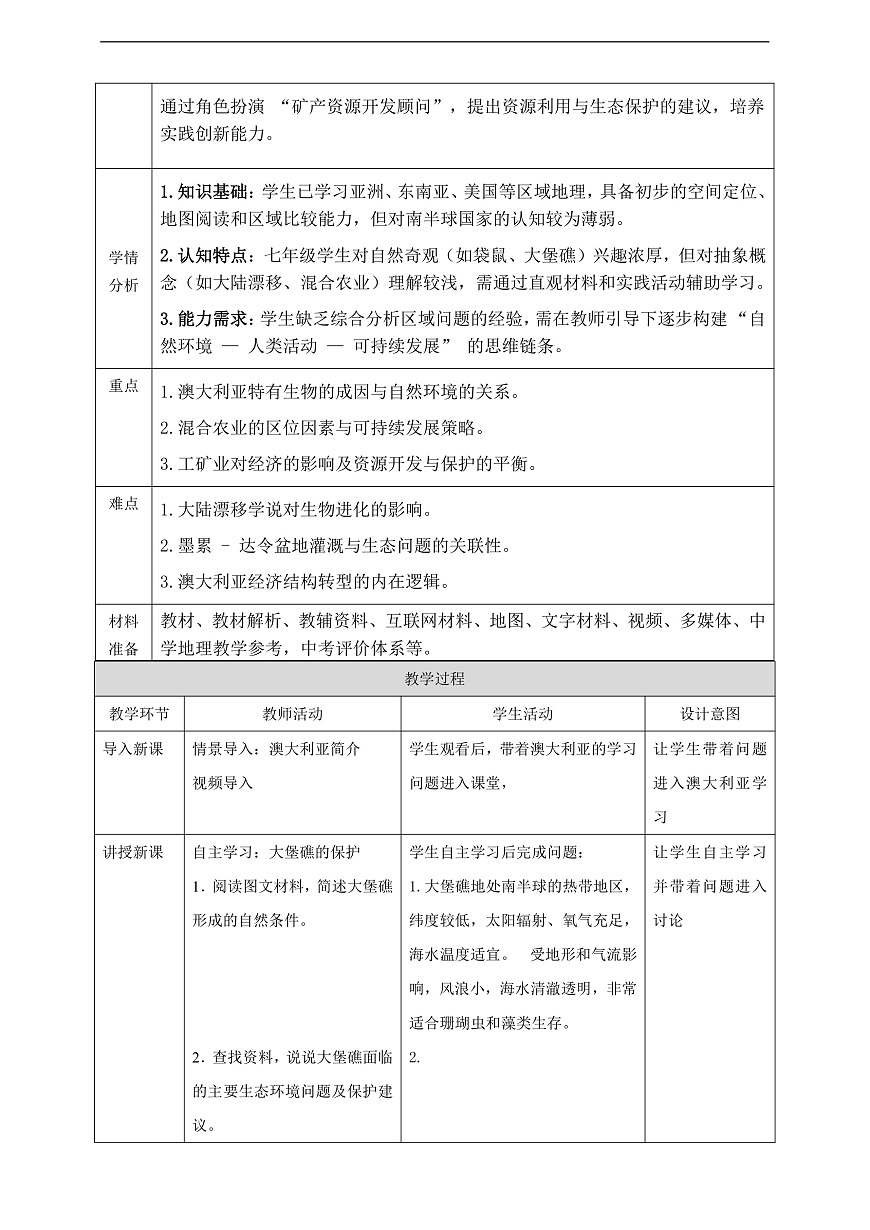第一节  澳大利亚  教学设计第2页