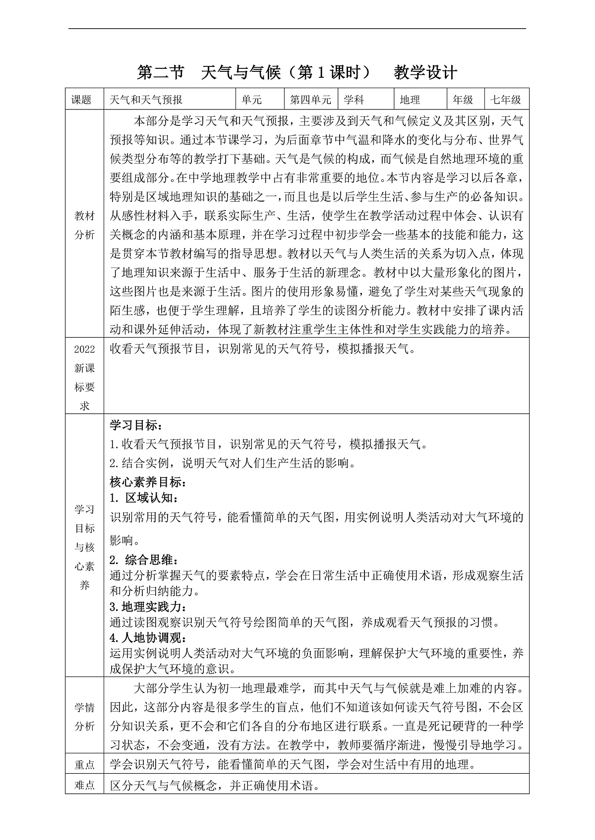 第二节 天气与气候（第1课时）教学设计第1页