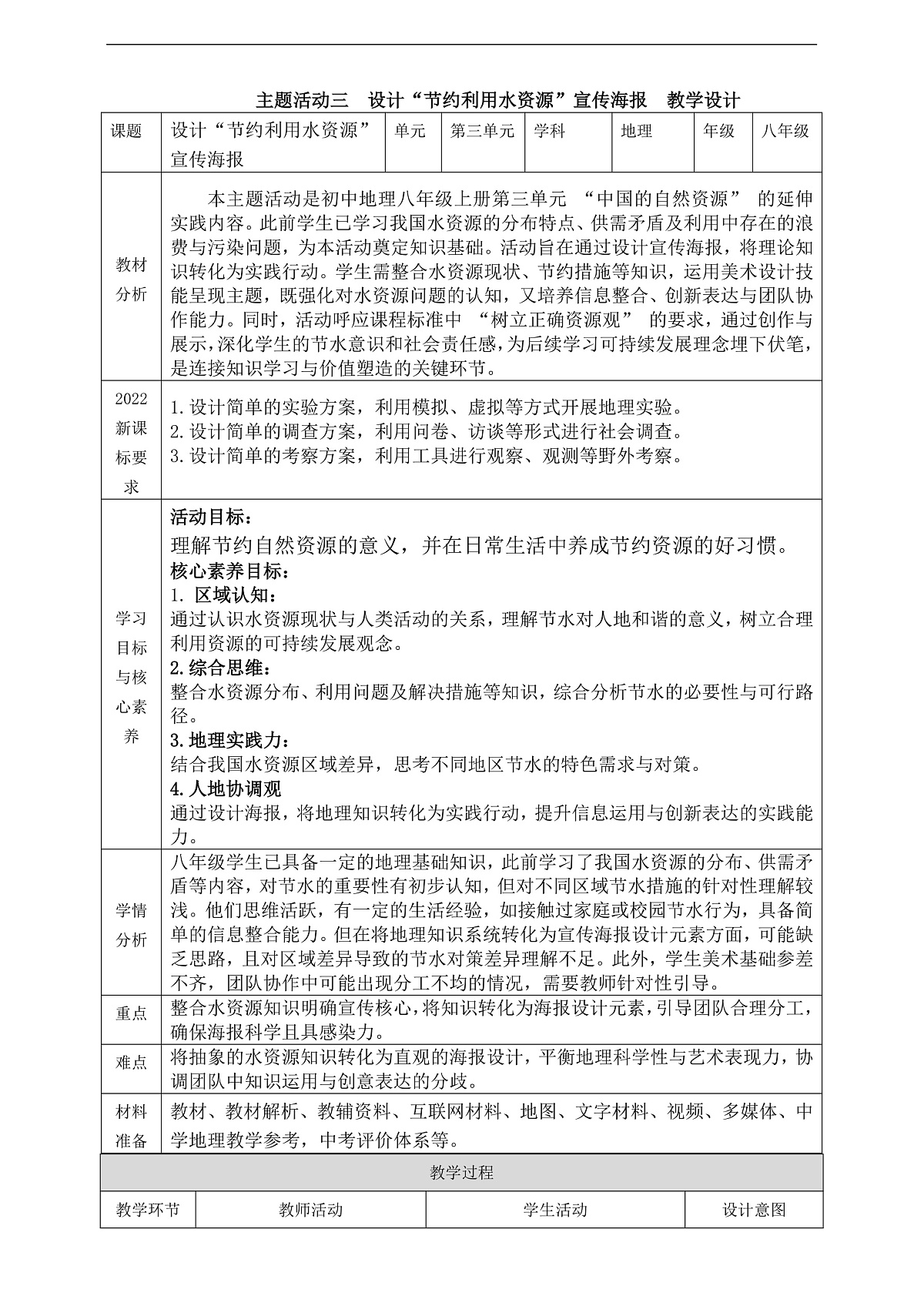 主题活动三 设计“节约利用水资源”宣传海报 教学设计第1页