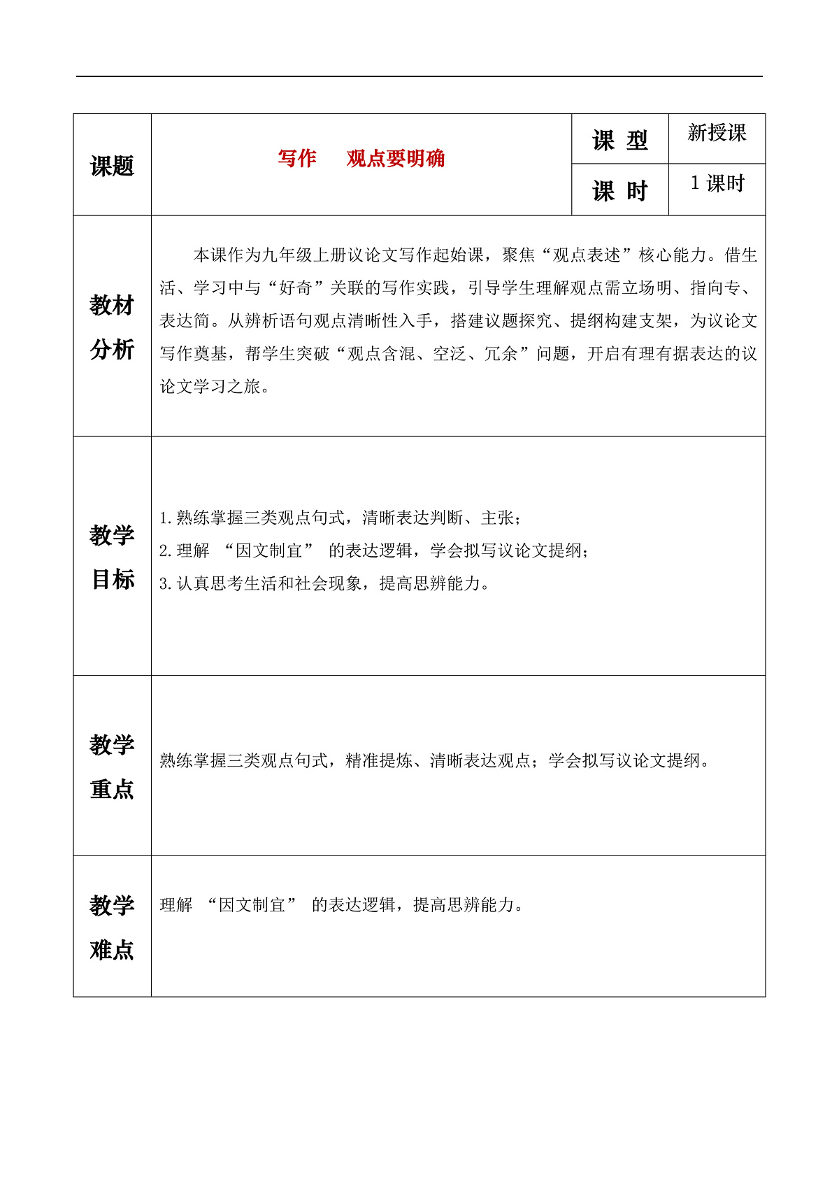 《写作：观点要明确》教学设计第1页
