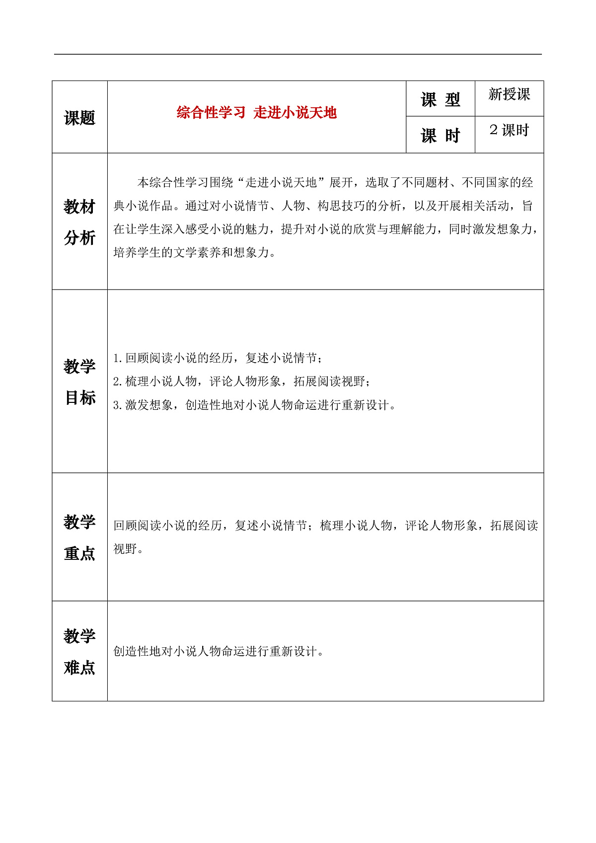 《综合性学习：走进小说天地》教学设计第1页