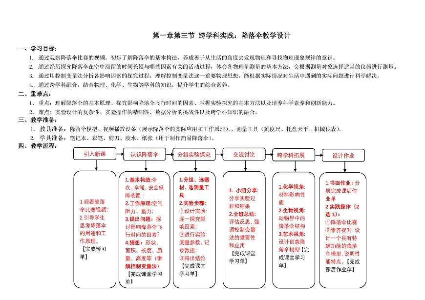 1.3《跨学科实践：降落伞》-教案学案（11学区 何越秋，赵小琴）第1页