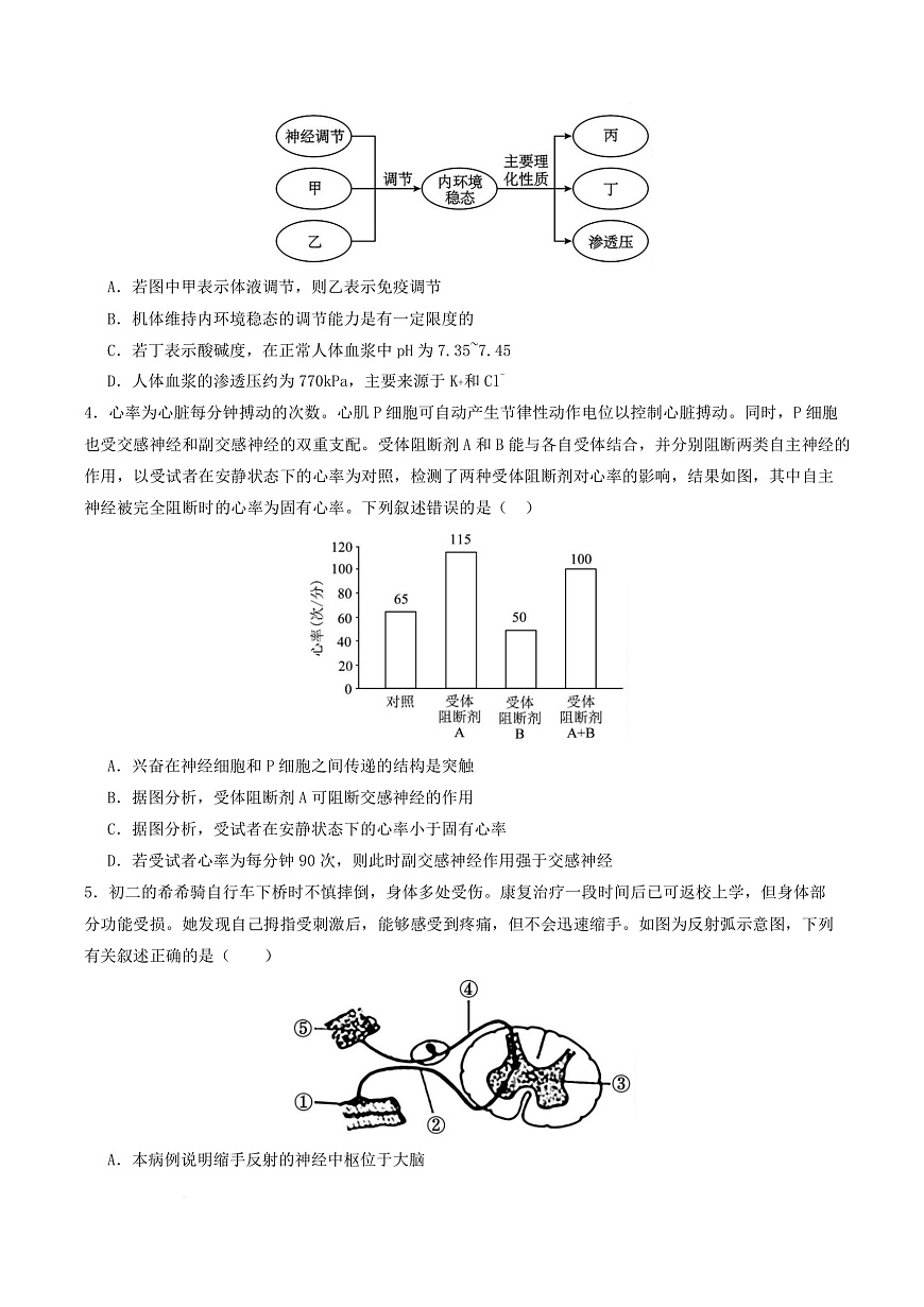 高二生物上学期第一次月考（江苏专用） 高二生物第一次月考卷【测试范围：人教版2019选择性必修1第1章~第3章】（考试版）第3页