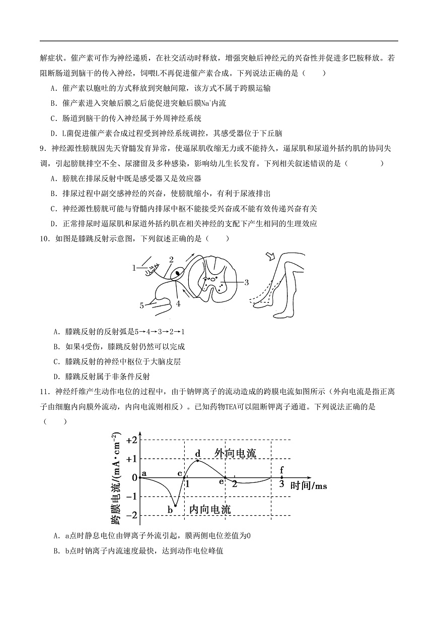 高二生物第一次月考卷【测试范围：人教版2019选择性必修1第1章~第2章第3节】（考试版）第3页