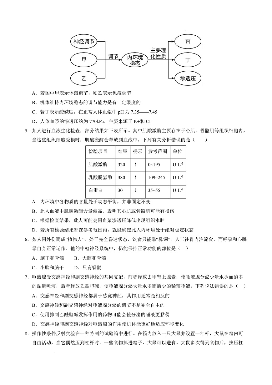 高二生物上学期第一次月考卷（天津专用）（考试版）第3页