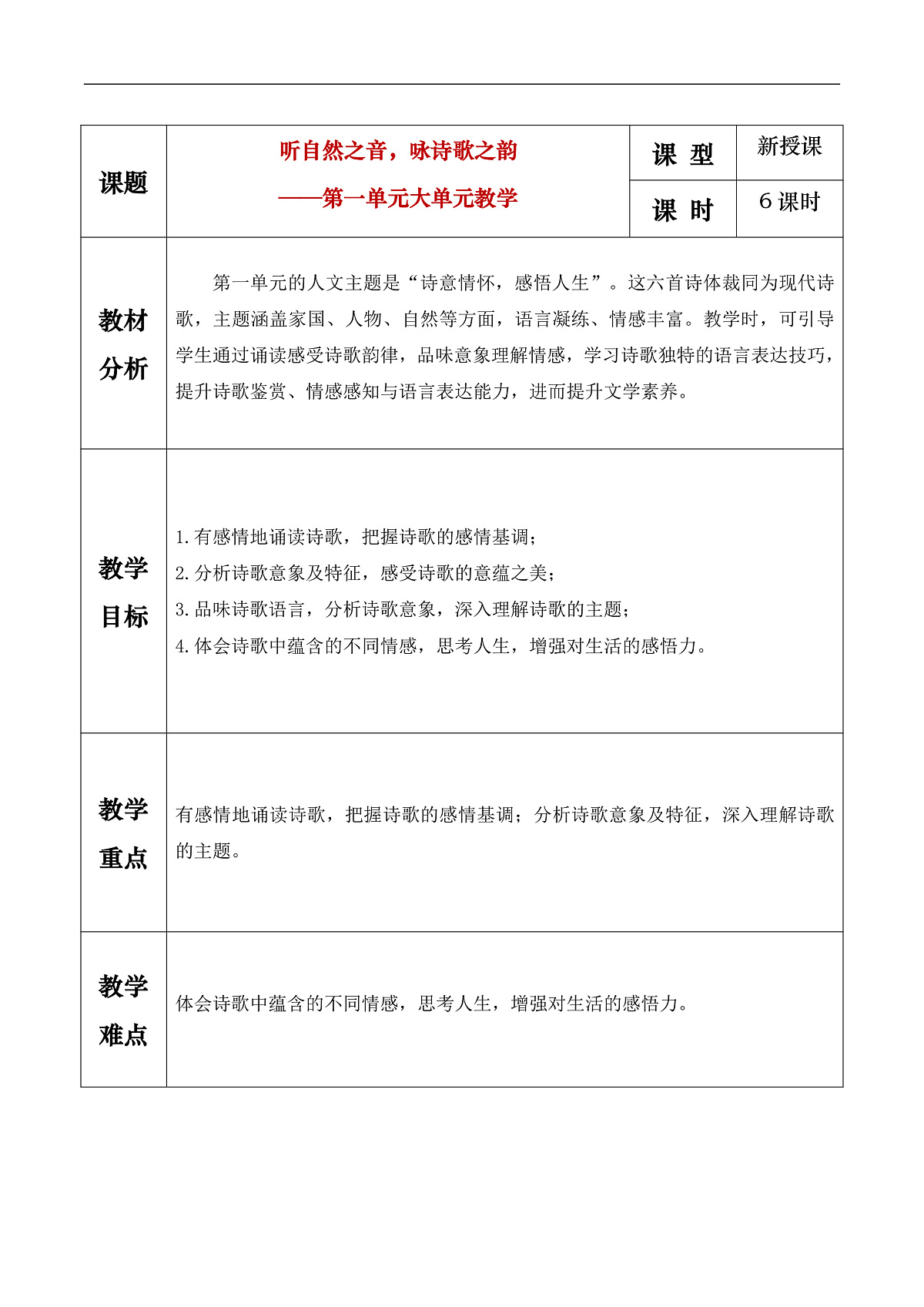 《第一单元大单元教学：听自然之音，咏诗歌之韵》教学设计第1页