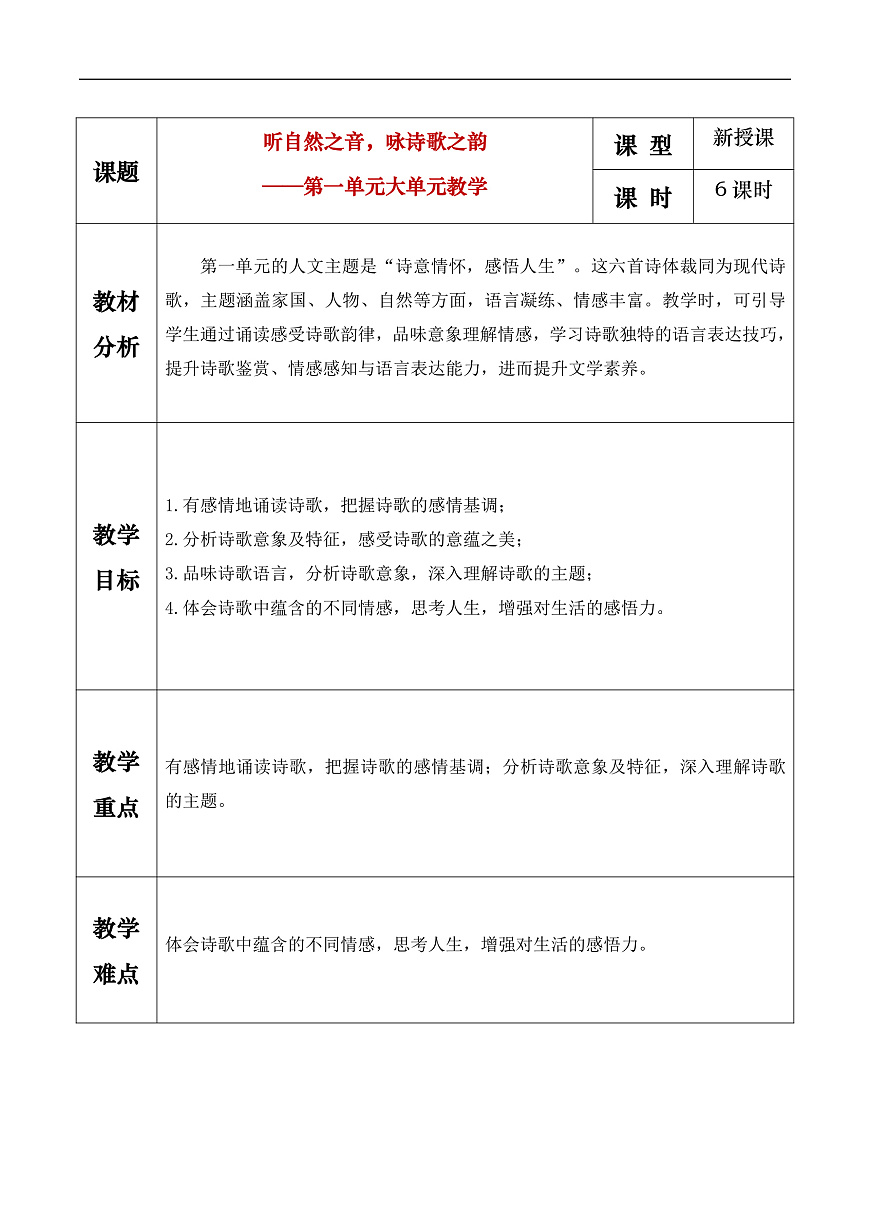 《第一单元大单元教学：听自然之音，咏诗歌之韵》教学设计第1页