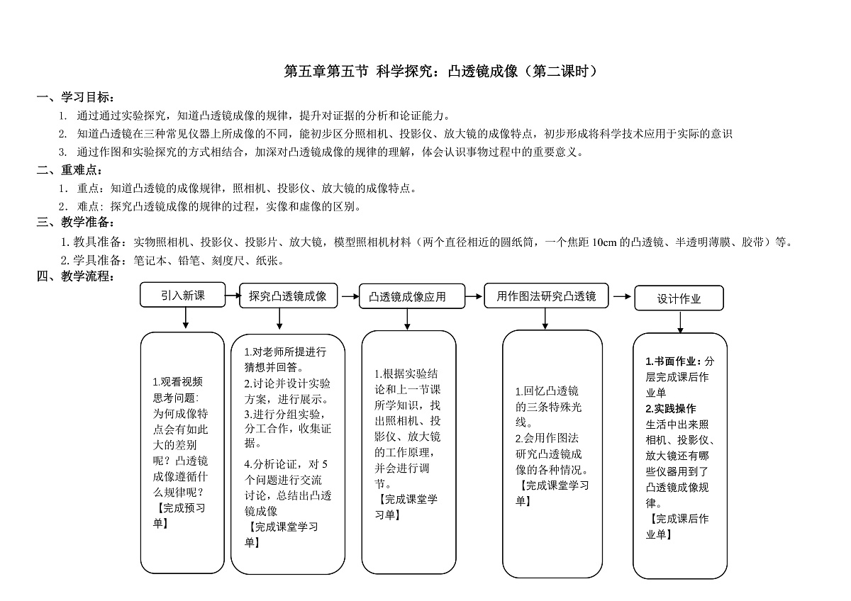 5.5科学探究：凸透镜成像规律教学设计（第二课时）第1页