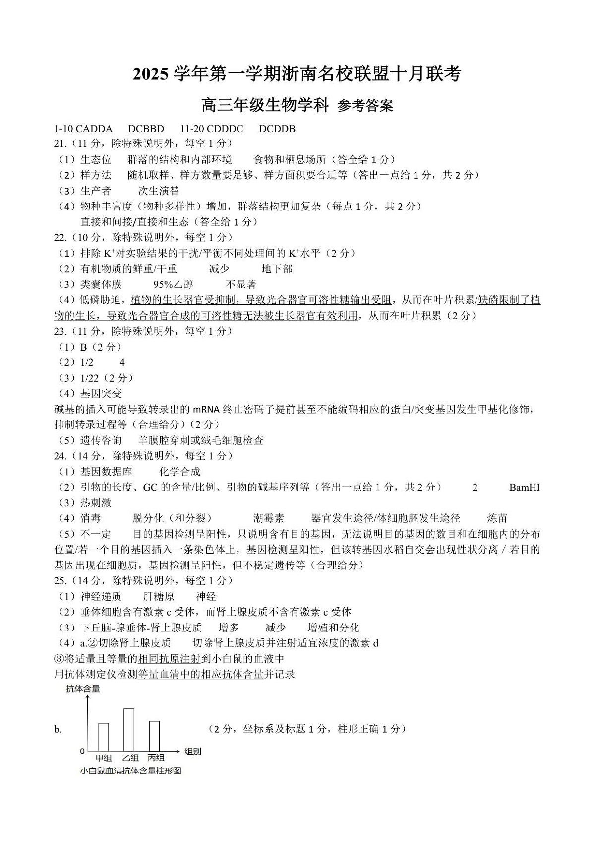 2510 浙南联盟高三答案-已解锁第1页