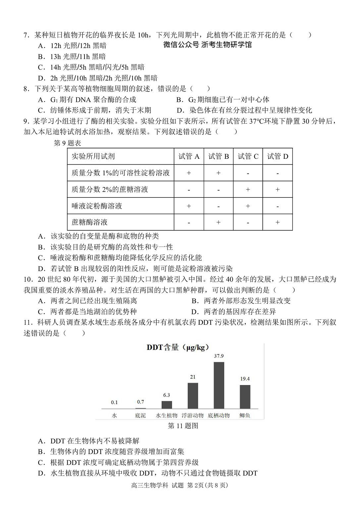 2510 浙南联盟高三联考生物试卷第2页