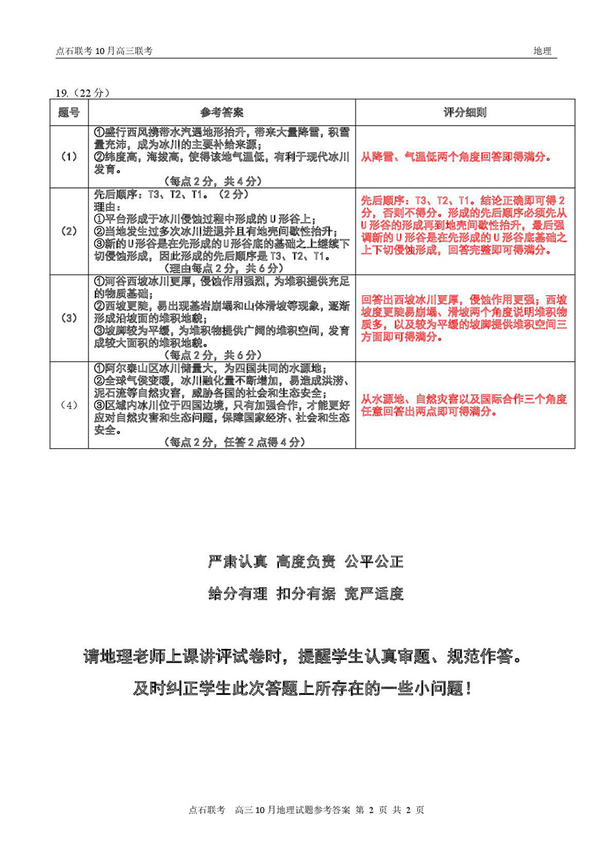 【点石联考】高三10月联考地理试题参考答案第2页
