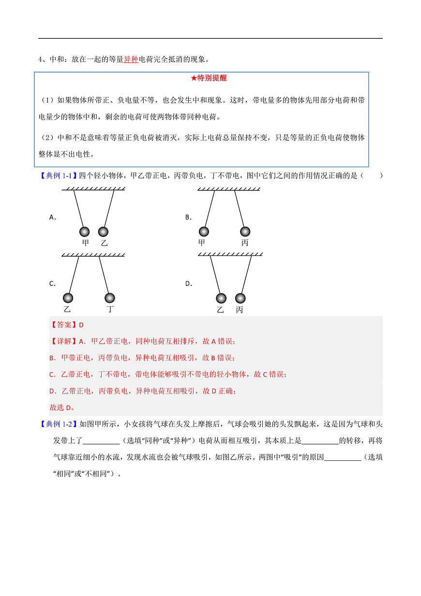 第1节 两种电荷（高效培优讲义）（解析版）第2页