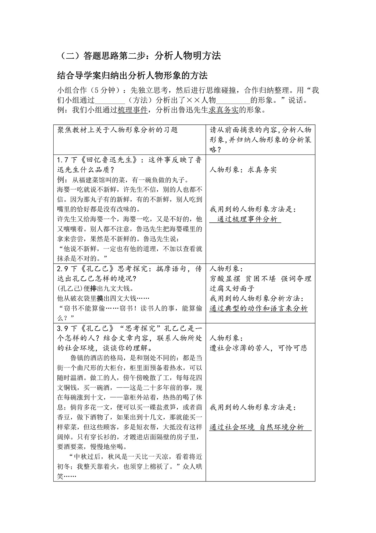 人教版语文中考专题复习（人物形象）教学设计第2页