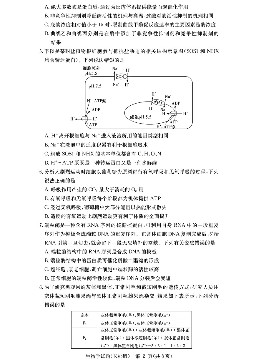 长郡中学2026届高三月考试卷（二）生物第2页